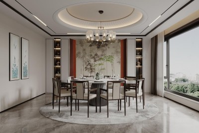 新中式家居餐厅3D模型下载